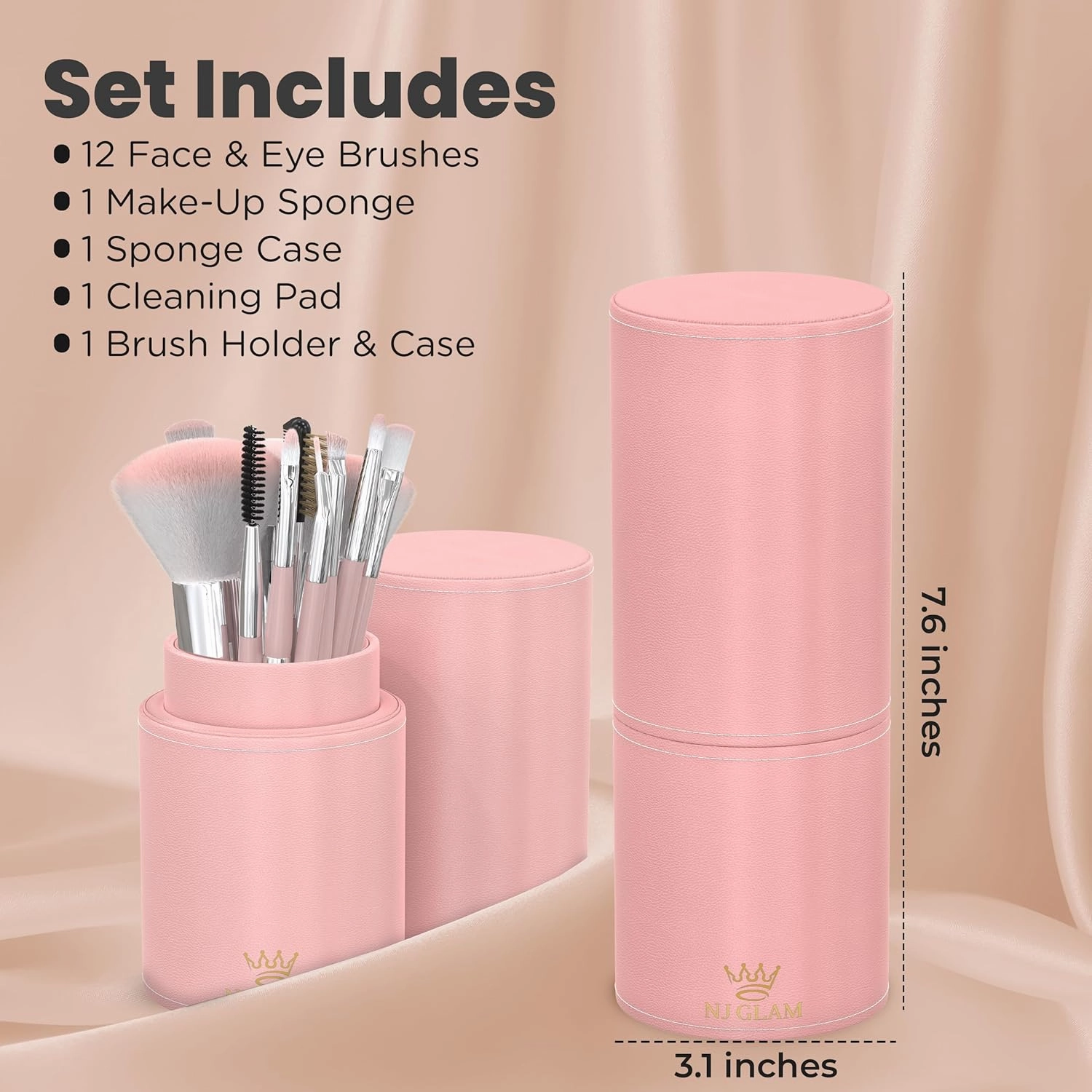 Make Up Brushes Pack of 12 - Ultra-Soft Makeup Brushes Set with Case and Bonus of Foundation Sponge - Fast-Drying, No-Shedding - Easy to Use Makeup Brush Set with Case (pink)