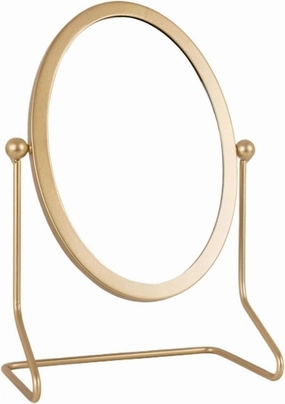 Make Up Mirror Wrought Iron Oval Vanity Mirror, Adjustable Angle Vanity Mirror, Simple Home Desktop Vertical Beauty Mirror Mirror for Desk(Gold)