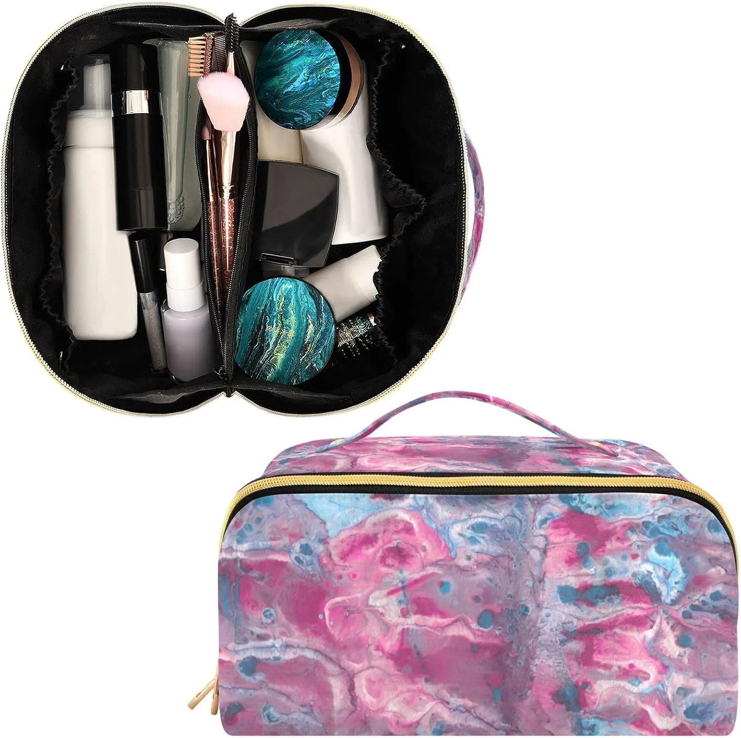 Makeup and Skincare Travel Bag with Divider and Handle Spacious Organizer Case for Women on the Move