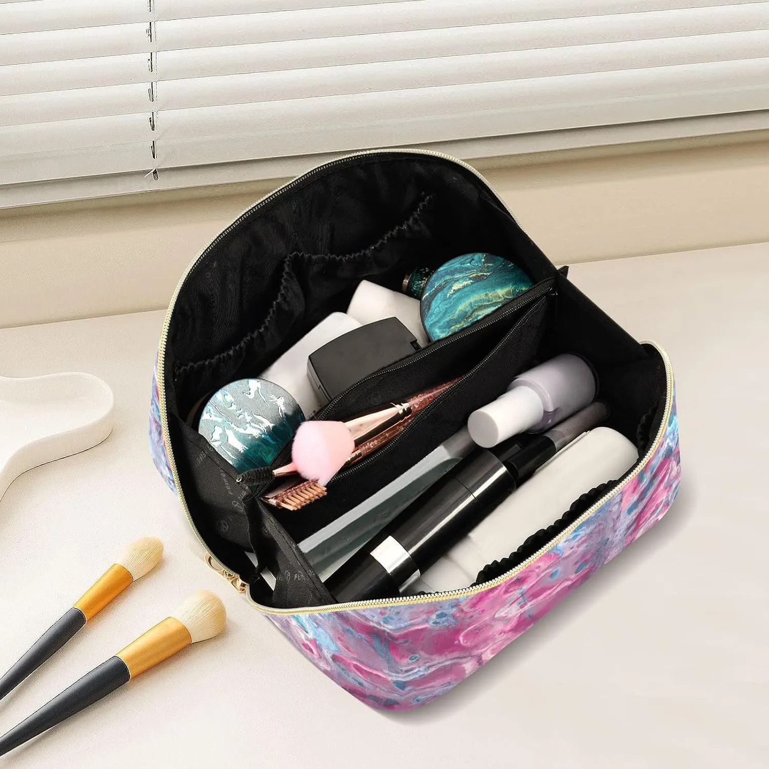 Makeup and Skincare Travel Bag with Divider and Handle Spacious Organizer Case for Women on the Move