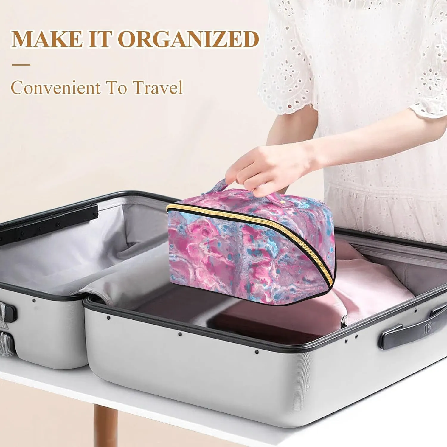 Makeup and Skincare Travel Bag with Divider and Handle Spacious Organizer Case for Women on the Move