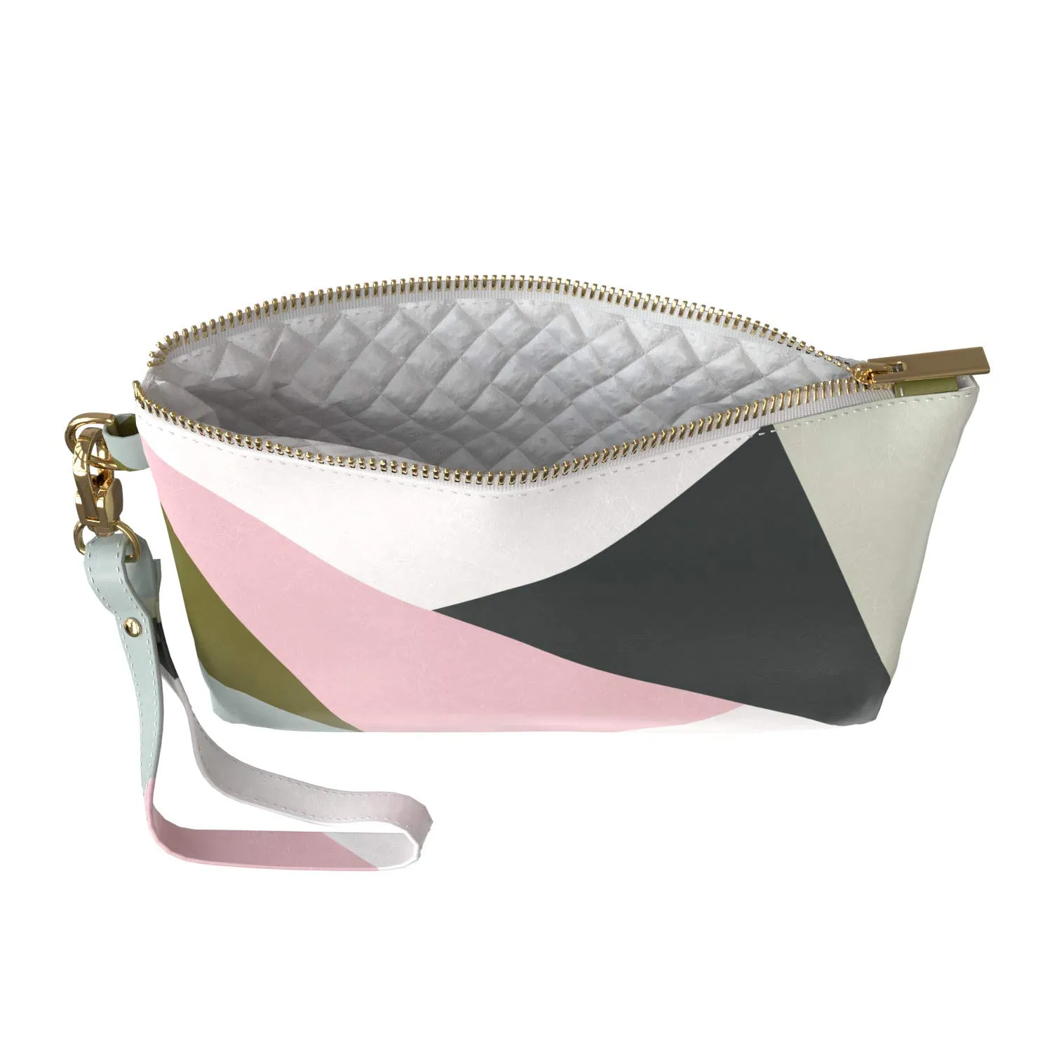 Makeup Bag 9.5 x 6 inch Print PU Leather Toiletry Zipper Travel Case Portable Organizer Design Strap Accessories Storage Smooth Cosmetic Geometric Triangle Unique Purse Pouch Abstract Shape