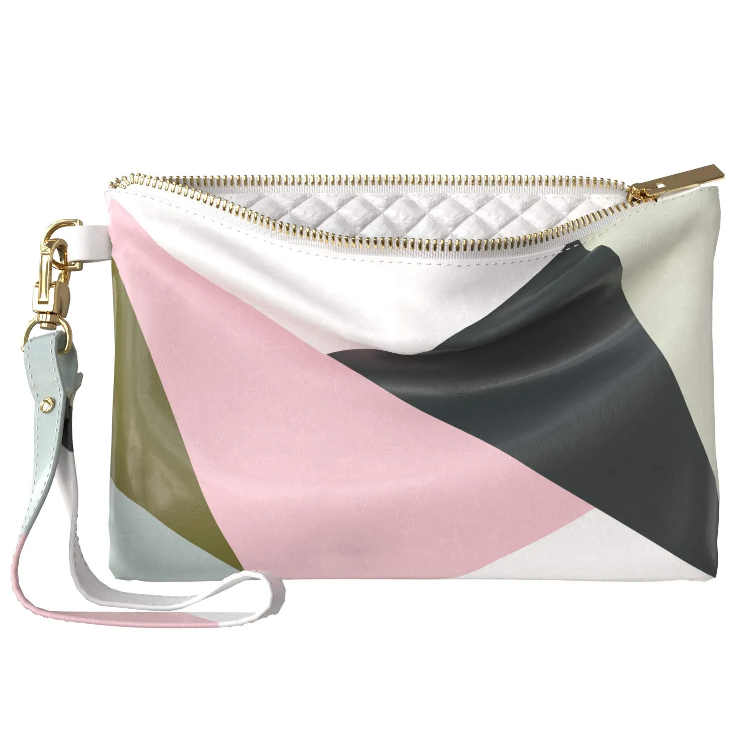 Makeup Bag 9.5 x 6 inch Print PU Leather Toiletry Zipper Travel Case Portable Organizer Design Strap Accessories Storage Smooth Cosmetic Geometric Triangle Unique Purse Pouch Abstract Shape