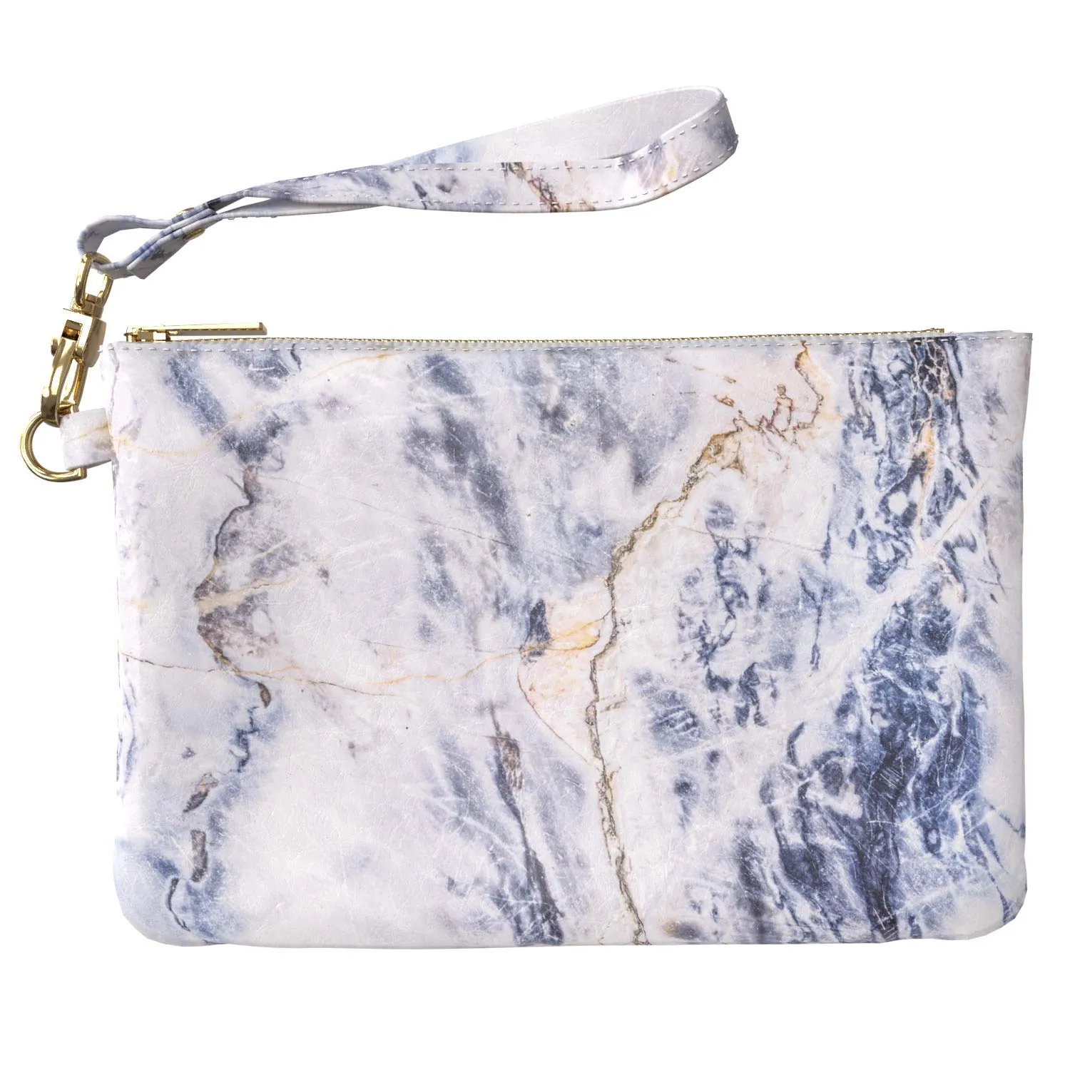Makeup Bag 9.5 x 6 inch Sodalite Simple Storage Blue Rock Texture Strap Accessories New Cosmetic Purse Pouch Portable Organizer Design Print PU Leather Toiletry Zipper Travel Case White Marble