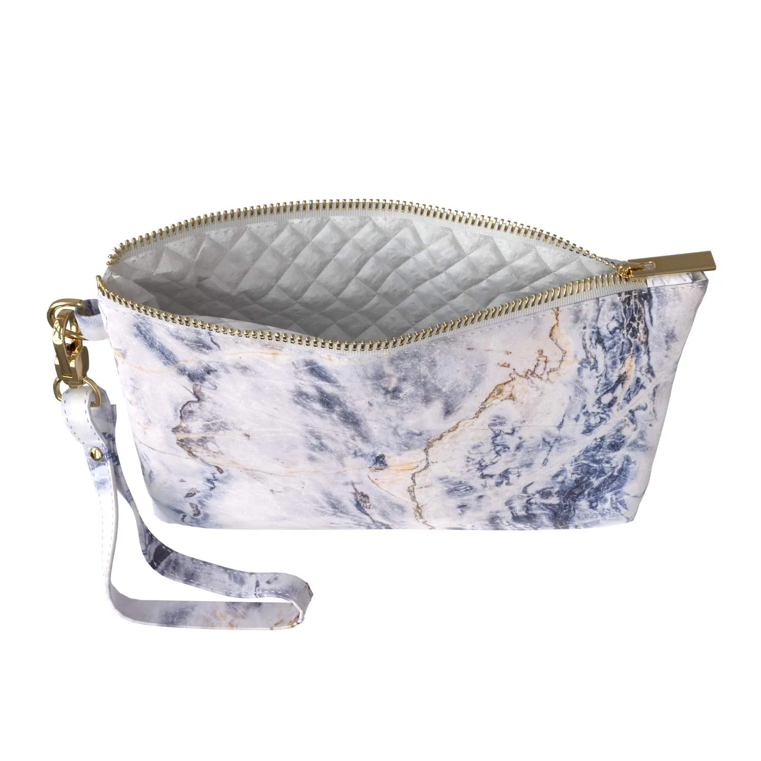 Makeup Bag 9.5 x 6 inch Sodalite Simple Storage Blue Rock Texture Strap Accessories New Cosmetic Purse Pouch Portable Organizer Design Print PU Leather Toiletry Zipper Travel Case White Marble