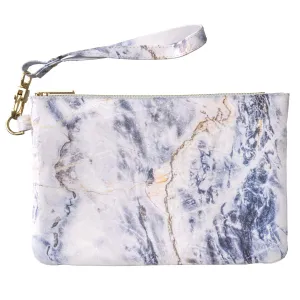 Makeup Bag 9.5 x 6 inch Sodalite Simple Storage Blue Rock Texture Strap Accessories New Cosmetic Purse Pouch Portable Organizer Design Print PU Leather Toiletry Zipper Travel Case White Marble