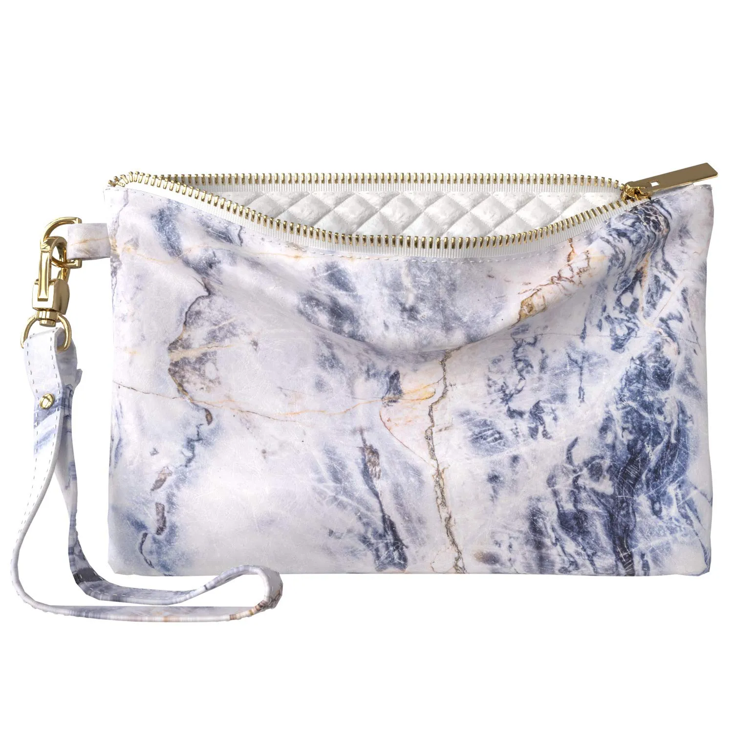 Makeup Bag 9.5 x 6 inch Sodalite Simple Storage Blue Rock Texture Strap Accessories New Cosmetic Purse Pouch Portable Organizer Design Print PU Leather Toiletry Zipper Travel Case White Marble