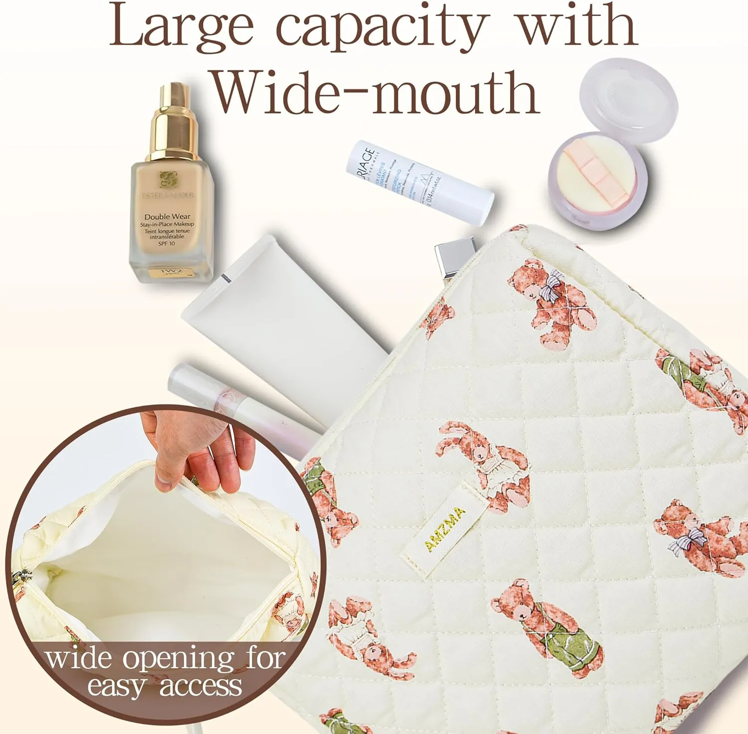 Makeup Bag Travel Cosmetic Bag, 3 PCS Quilted Make Up Bags for Women Makeup Organizer Case, Coquette Makeup Pouch Travel Essentials Toiletries Accessories