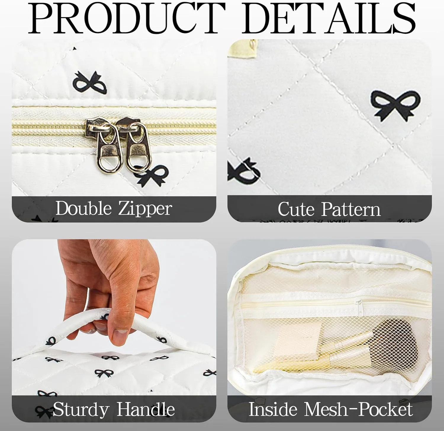 Makeup Bag Travel Cosmetic Bag, 3 PCS Quilted Make Up Bags for Women Makeup Organizer Case, Coquette Makeup Pouch Travel Essentials Toiletries Accessories