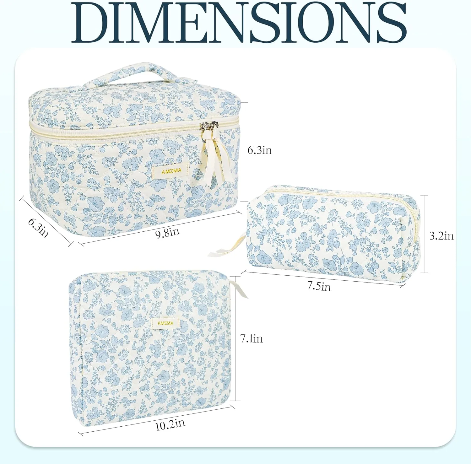 Makeup Bag Travel Cosmetic Bag, 3 PCS Quilted Make Up Bags for Women Makeup Organizer Case, Coquette Makeup Pouch Travel Essentials Toiletries Accessories