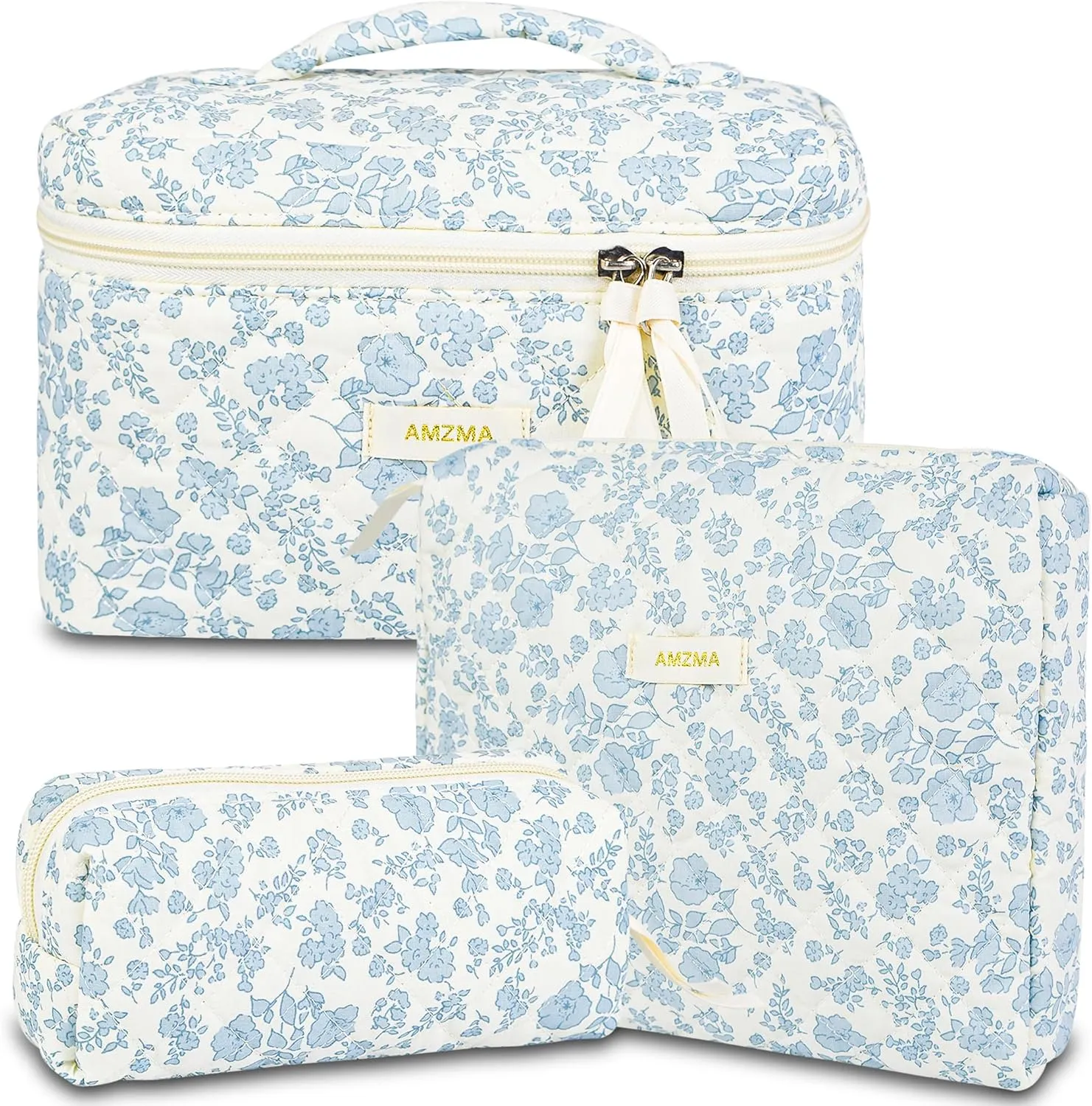 Makeup Bag Travel Cosmetic Bag, 3 PCS Quilted Make Up Bags for Women Makeup Organizer Case, Coquette Makeup Pouch Travel Essentials Toiletries Accessories