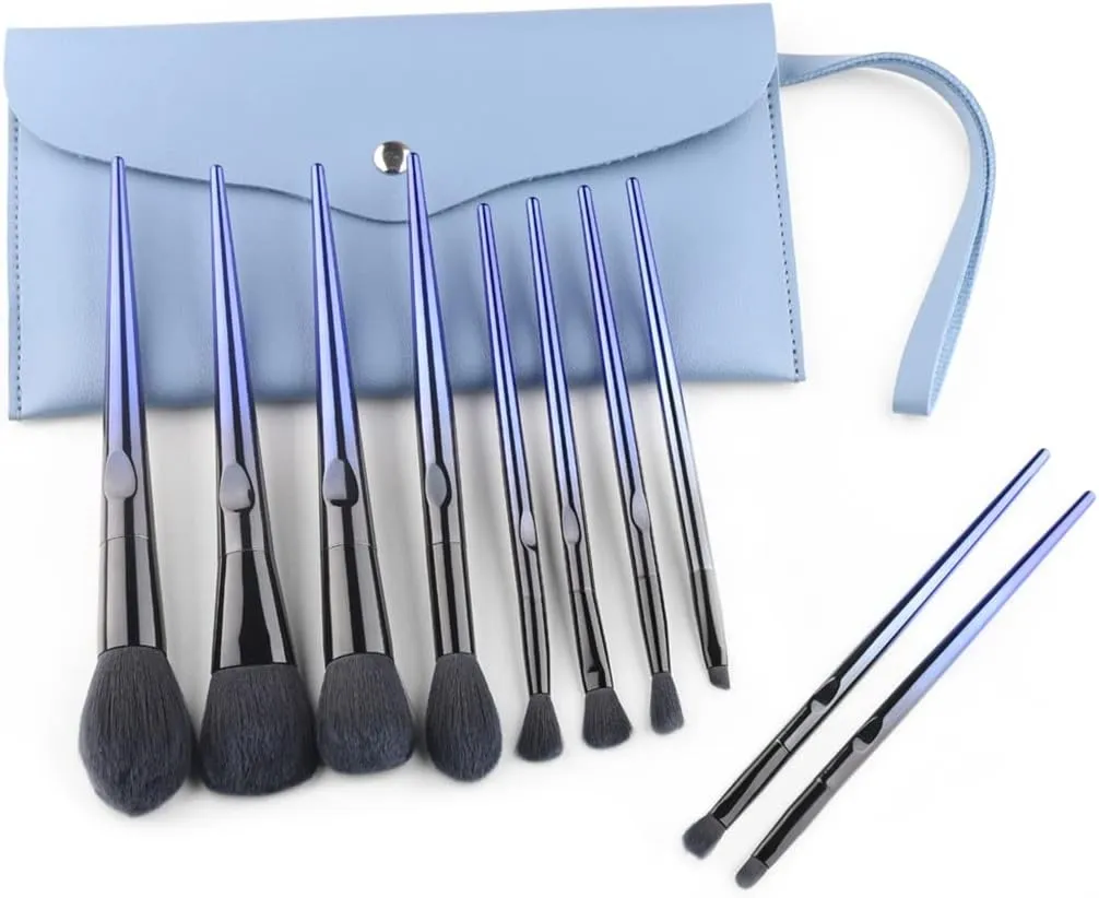 Makeup Brush 10 Pcs Makeup Brushes Synthetic Hair Foundation Blending Brush Tool Powder Eyeshadow Cosmetic Set Case Cosmetic Products (Color : Blue, Size : 10pcs)