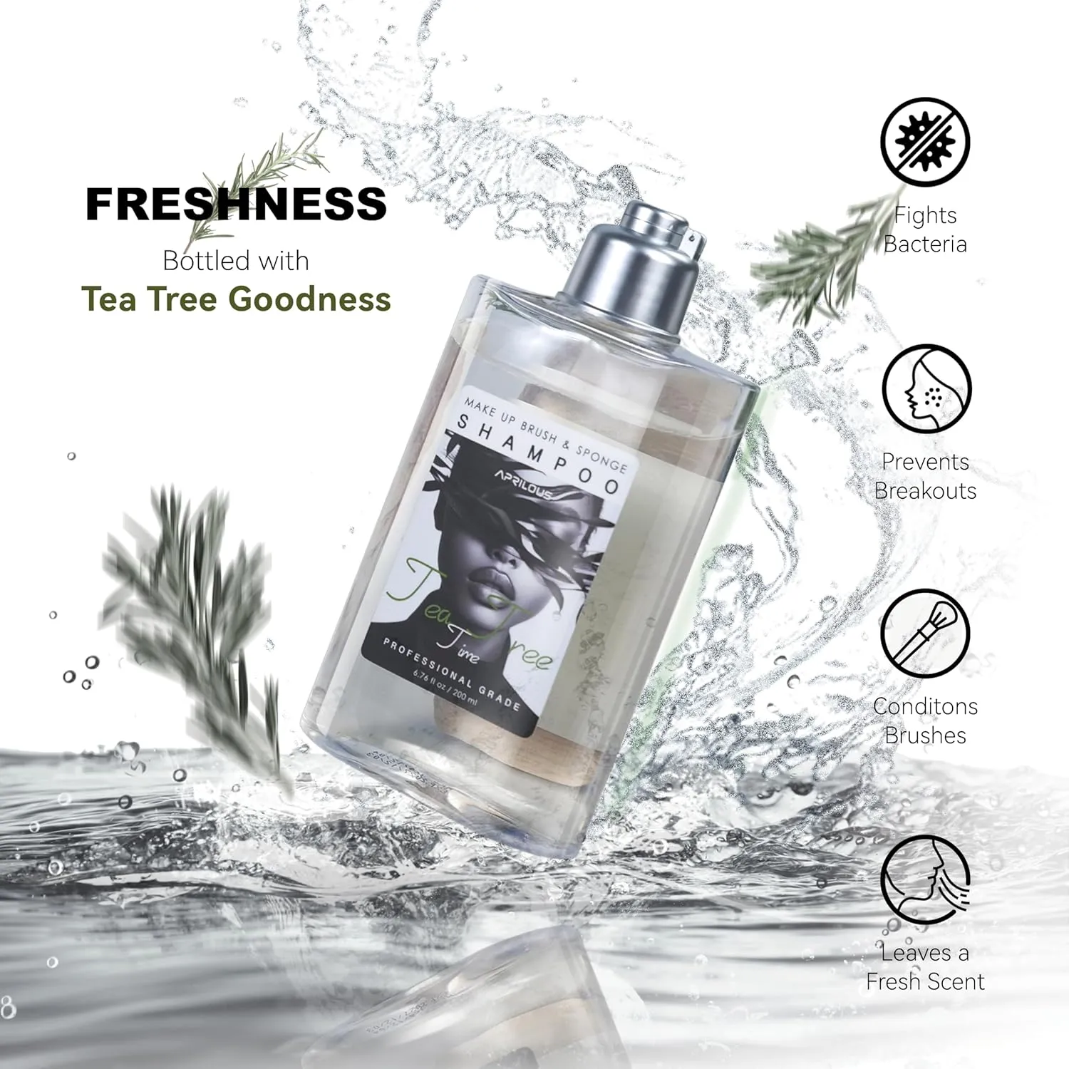 Makeup Brush Cleaner, Tea Tree Oil, Shampoo for Sponges & Puffs, Deep Cleaning, Conditions Bristles, Gentle, Vegan & Cruelty-Free (200 ml)