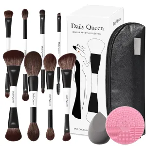 Makeup Brush Set, 8 Professional Brushes with Travel Case, Makeup Sponge and Brush Cleaner Pad