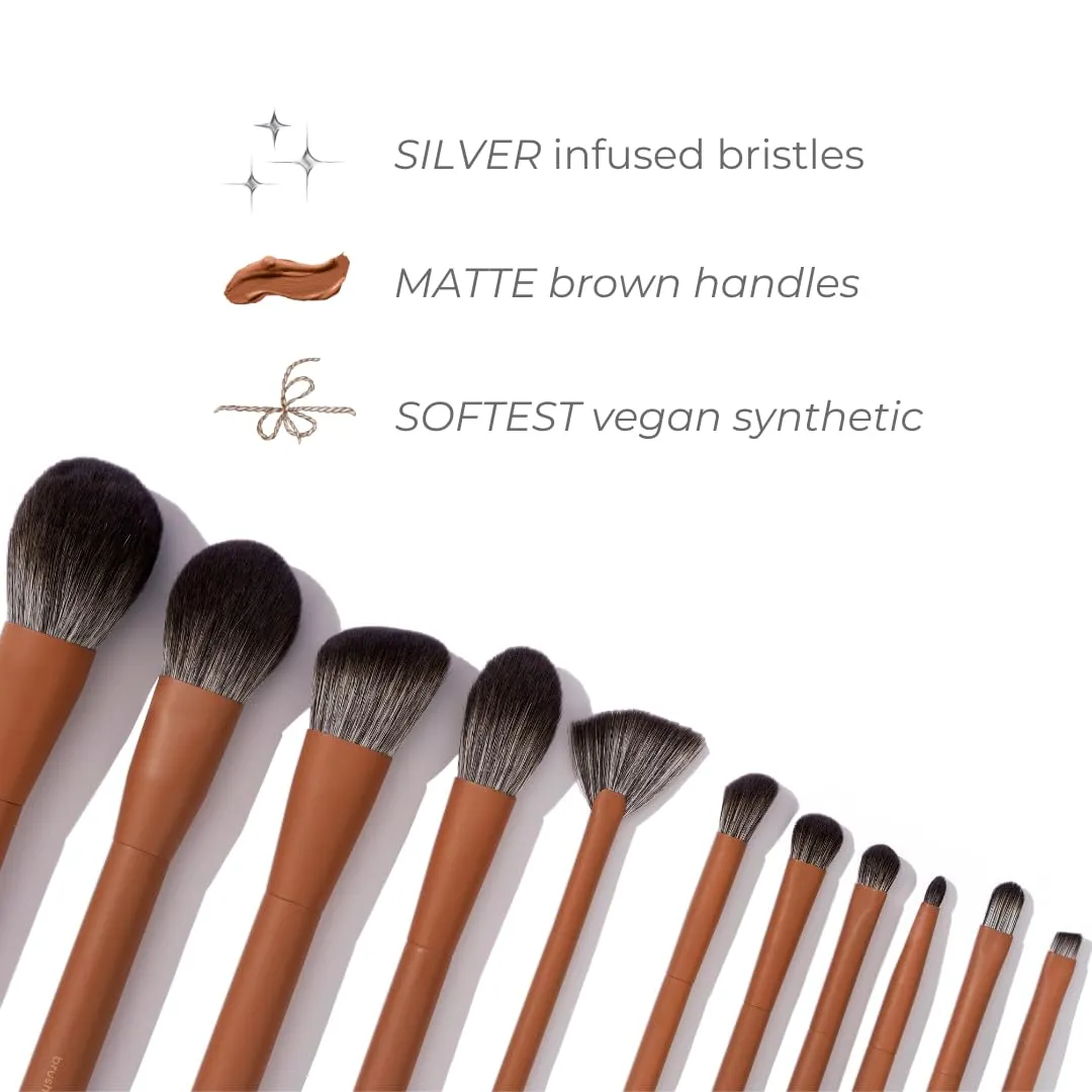 Makeup Brush Set- brush bubble full set makeup brushes for liquid foundation, powders, creams and shadows. 11 Piece Vegan, Silver-infused, soft luxury