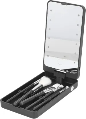 Makeup Case,Travel Makeup Bag with Led Mirror and 5 Makeup Brushes for Travel (Black)