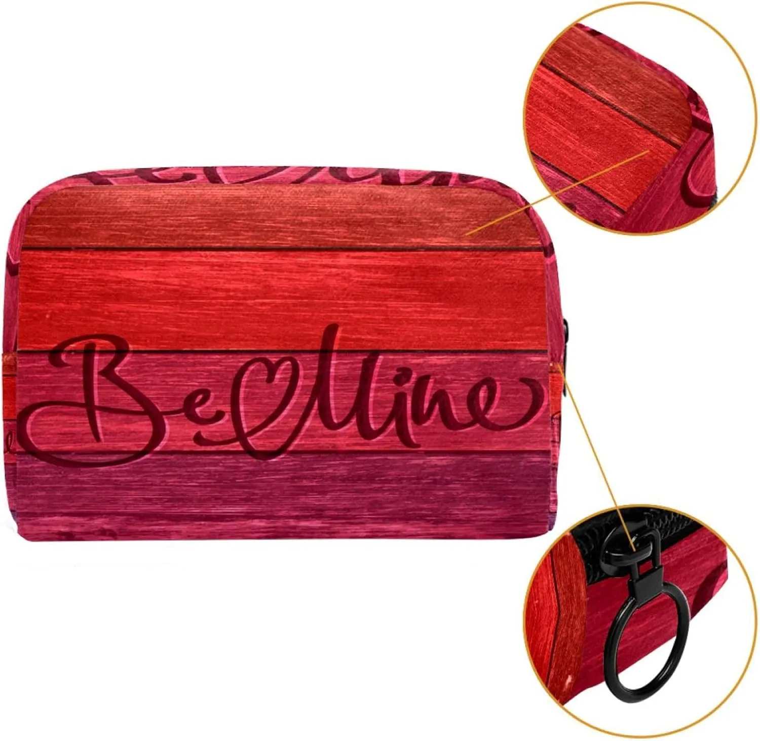 Makeup Organizer Bag, Be Mine in Wood Card Pencil Case Cosmetic Storage Bag Portable Toiletry Pouch for Women, Men, Traveling, School