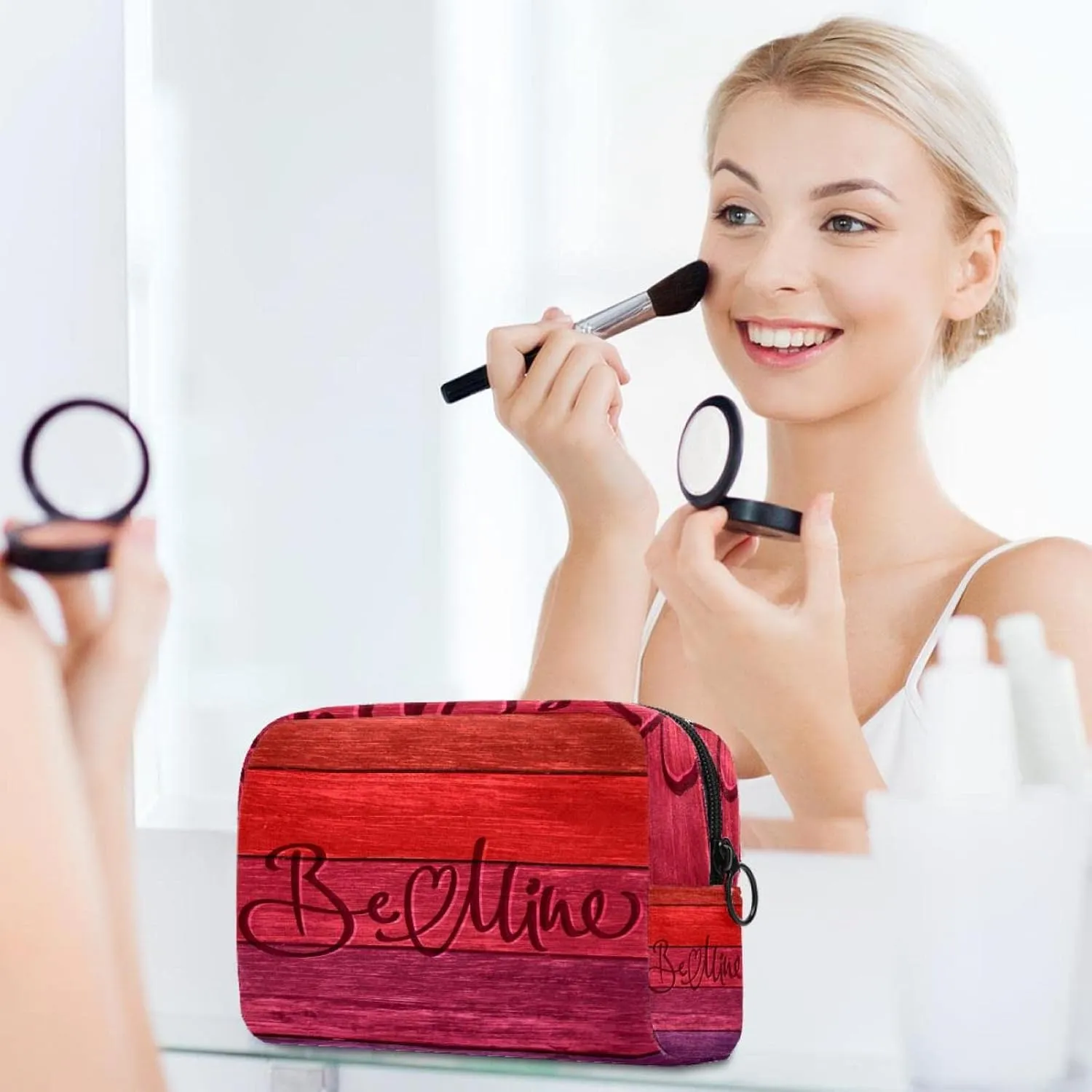 Makeup Organizer Bag, Be Mine in Wood Card Pencil Case Cosmetic Storage Bag Portable Toiletry Pouch for Women, Men, Traveling, School