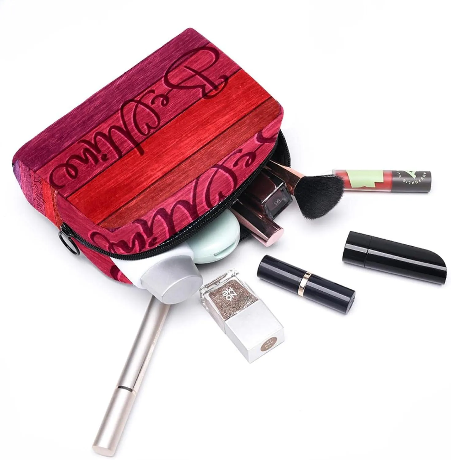 Makeup Organizer Bag, Be Mine in Wood Card Pencil Case Cosmetic Storage Bag Portable Toiletry Pouch for Women, Men, Traveling, School
