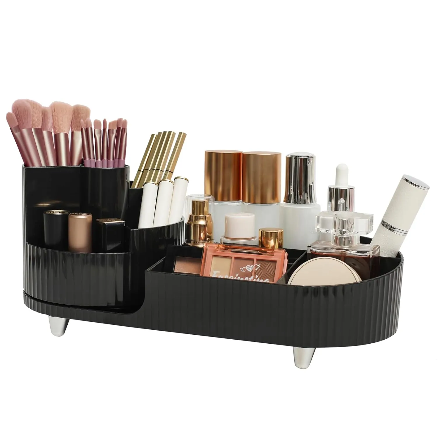 Makeup Organizer Countertop Rotating Makeup Organizer for Vanity Large Capacity Cosmetic Display Case with Makeup Brush Holder Cosmetic Organizer Countertop（Black）