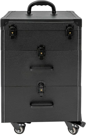Makeup Rolling Train Case Aluminum Nail bag Organizer Salon Trolley Professional Manicure Tool kit Travel Cart Trunk with lock for Cosmetic Barber Studio Artists (Black Locking Clasp Black)