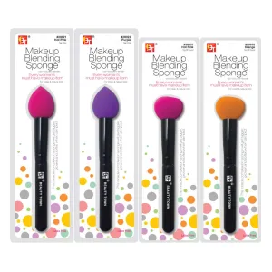 Makeup Sponge with Wooden Handle 4 Pcs Latex-free Blender Beauty Blending Assorted Shapes & Colors Applicators for Powders Foundations Liquid Creams (Set A)