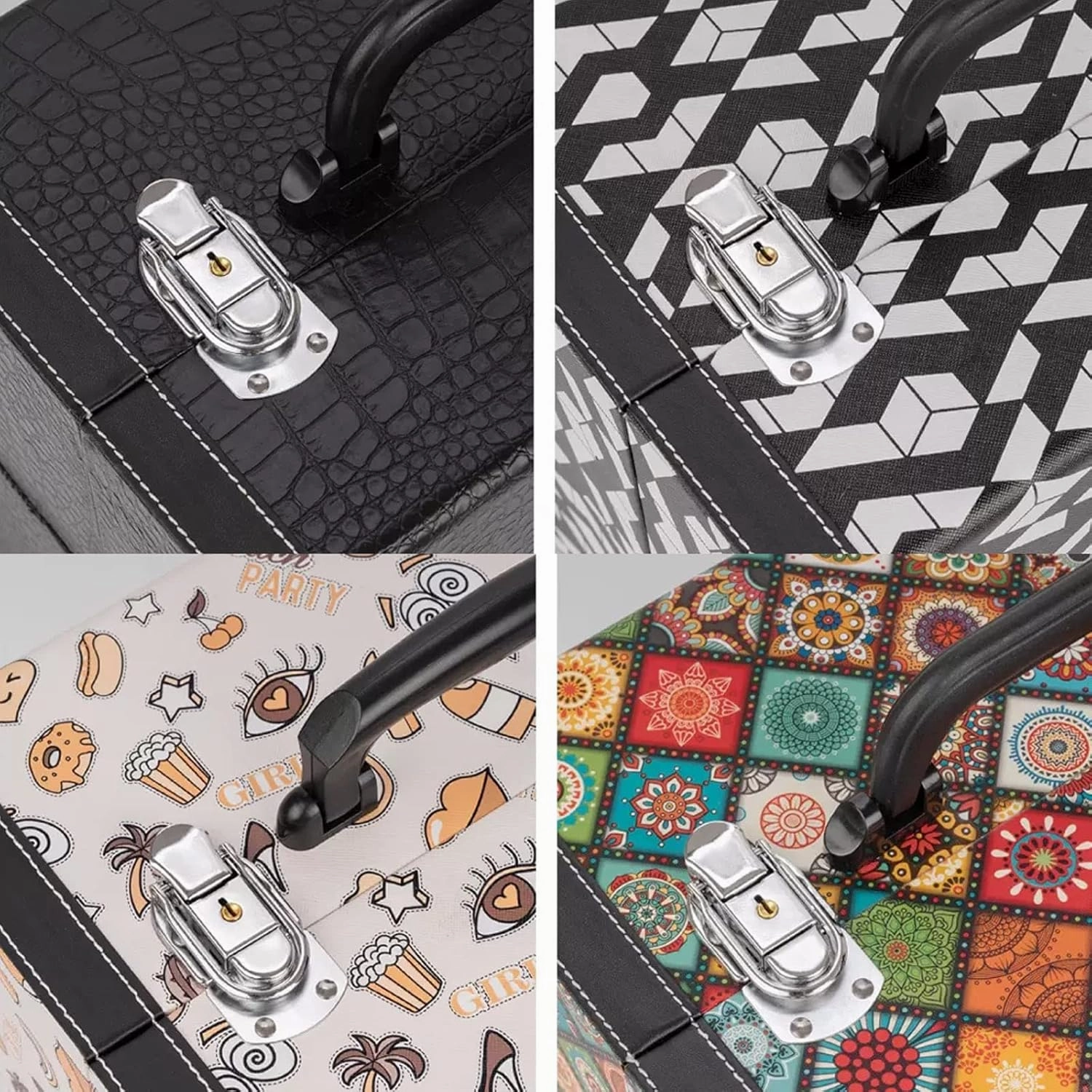 Makeup Bag Cosmetic Case Portable Travel Makeup Train Case Beauty Box, Leather Cosmetic Case, Travel Makeup Case Artist Makeup Train Case, Security Lock, Black 31.5x25.5x20.5cm cosmetic case ( Color :