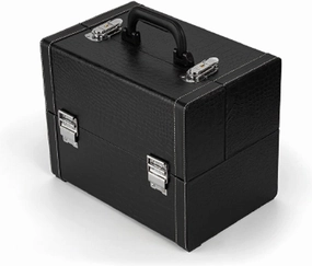 Makeup Bag Cosmetic Case Portable Travel Makeup Train Case Beauty Box, Leather Cosmetic Case, Travel Makeup Case Artist Makeup Train Case, Security Lock, Black 31.5x25.5x20.5cm cosmetic case ( Color :