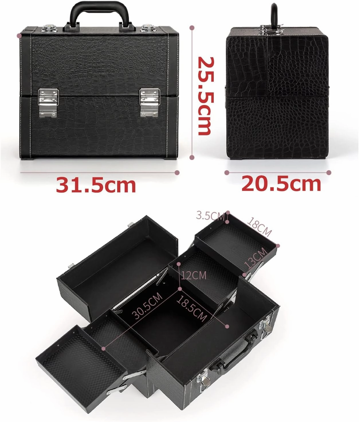 Makeup Bag Cosmetic Case Portable Travel Makeup Train Case Beauty Box, Leather Cosmetic Case, Travel Makeup Case Artist Makeup Train Case, Security Lock, Black 31.5x25.5x20.5cm cosmetic case ( Color :