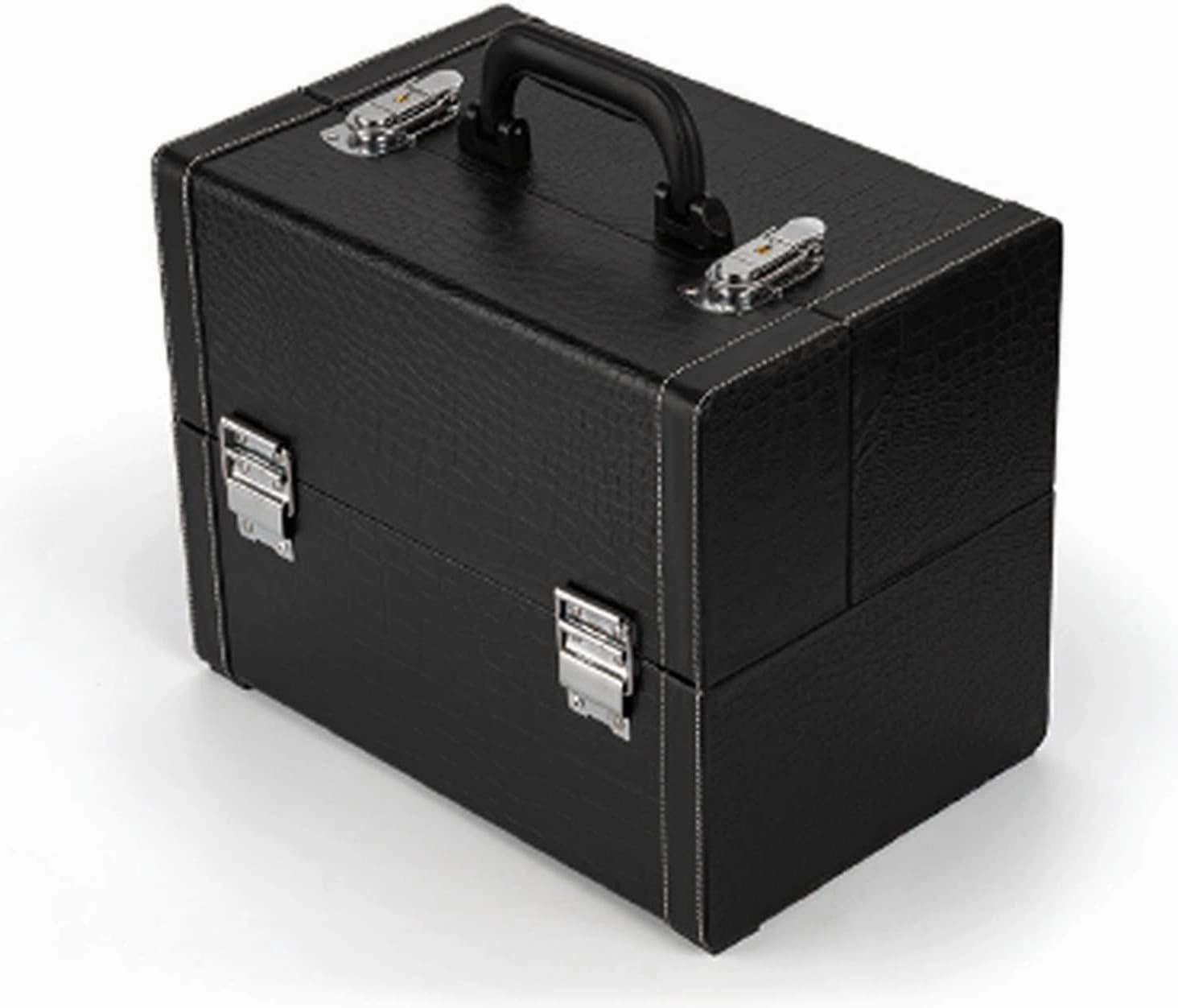 Makeup Bag Cosmetic Case Portable Travel Makeup Train Case Beauty Box, Leather Cosmetic Case, Travel Makeup Case Artist Makeup Train Case, Security Lock, Black 31.5x25.5x20.5cm cosmetic case ( Color :
