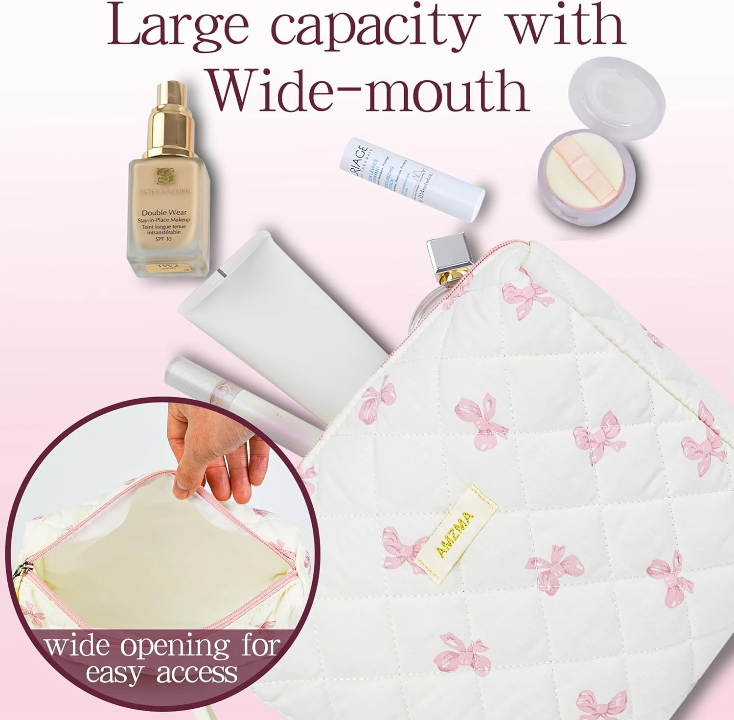 Makeup Bag Travel Cosmetic Bag, 3 PCS Quilted Make Up Bags for Women Makeup Organizer Case, Coquette Makeup Pouch Travel Essentials Toiletries Accessories