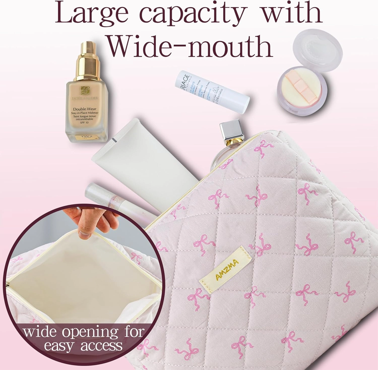 Makeup Bag Travel Cosmetic Bag, 3 PCS Quilted Make Up Bags for Women Makeup Organizer Case, Coquette Makeup Pouch Travel Essentials Toiletries Accessories