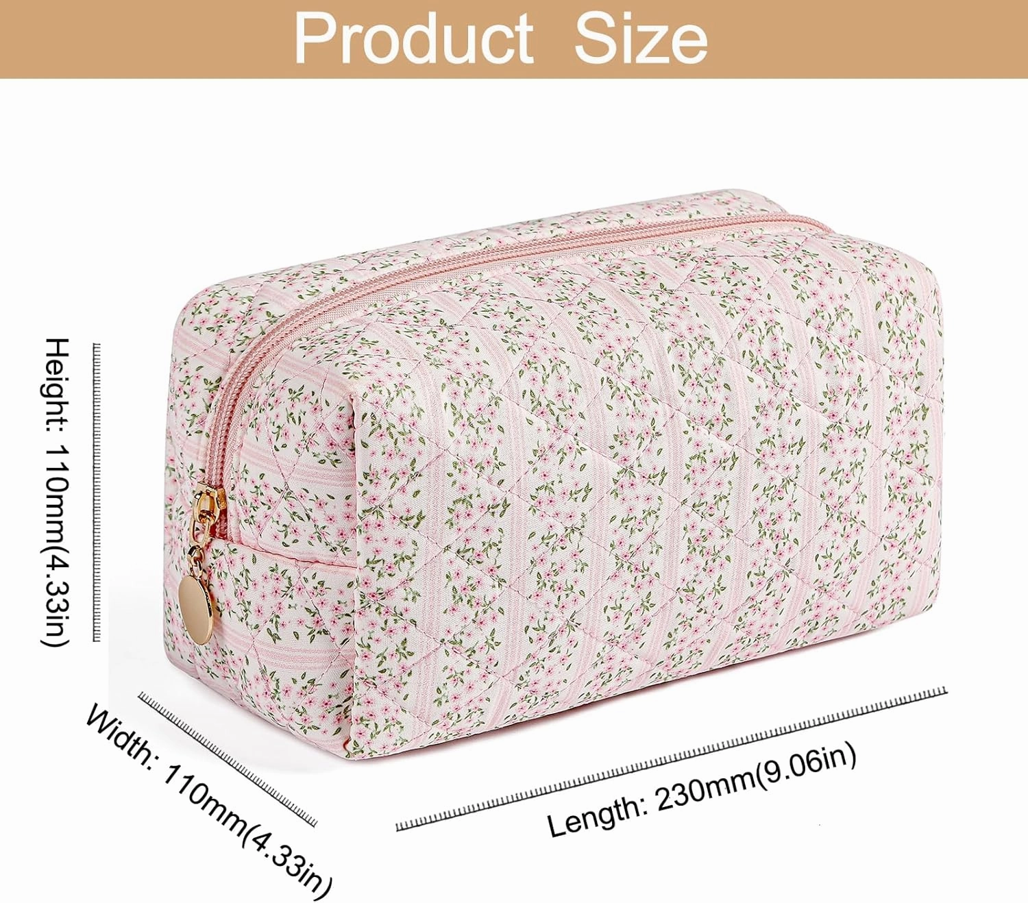 Makeup Bag Travel Cosmetic Bag for Women Girls, Zipper Make Up Pouch, Floral Flowers Toiletry Organizer Makeup, Portable Storage Bag, Cosmetic Travel Cloth Bag (Pink Blue Floral)
