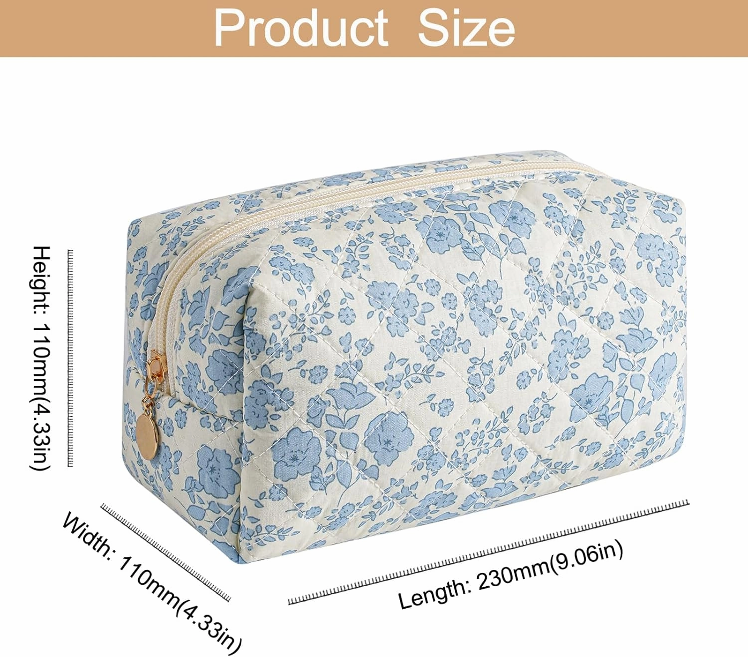 Makeup Bag Travel Cosmetic Bag for Women Girls, Zipper Make Up Pouch, Floral Flowers Toiletry Organizer Makeup, Portable Storage Bag, Cosmetic Travel Cloth Bag (Pink Blue Floral)
