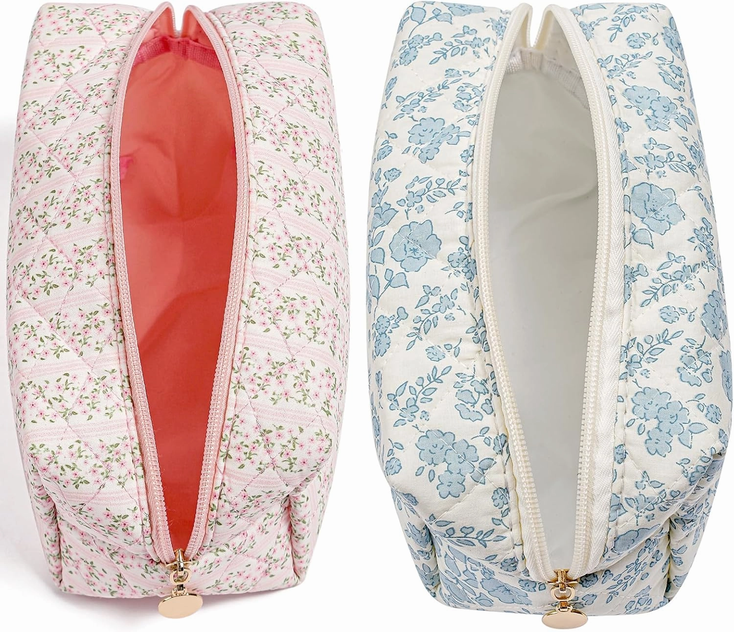 Makeup Bag Travel Cosmetic Bag for Women Girls, Zipper Make Up Pouch, Floral Flowers Toiletry Organizer Makeup, Portable Storage Bag, Cosmetic Travel Cloth Bag (Pink Blue Floral)