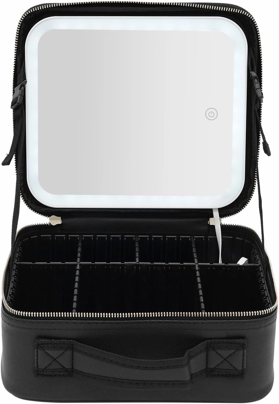 Makeup Bag With LED Mirror, Travel Makeup Case with Light up Mirror Large Cosmetic Case