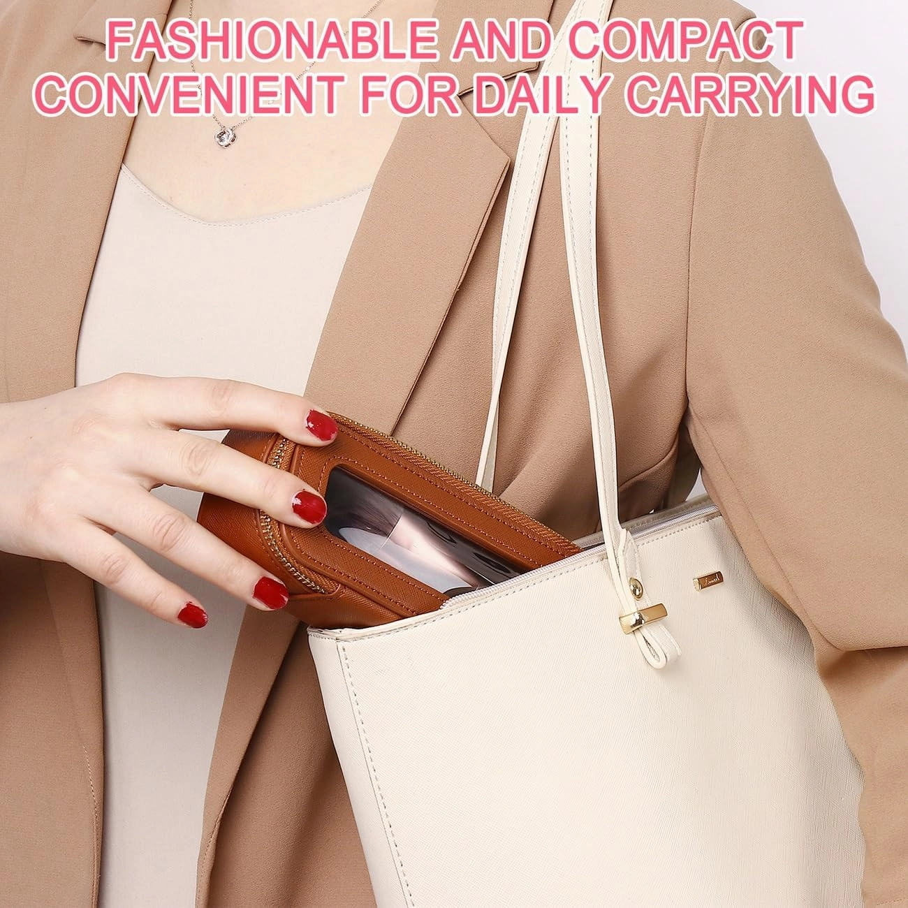 Makeup Brush Bag Slim Clear Makeup Bag Transparent Travel Cosmetic Case & Toiletry Bag with Zipper Small Beatuy Makeup Bag Purse Organizer for Women (X/Brown, SLIM)