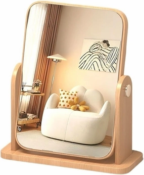Makeup Mirror Desktop Vertical Makeup Mirror Wooden Rotatable Mirror Home Bedroom Dressing Table Mirror Bathroom Beauty Mirror Beauty Mirror