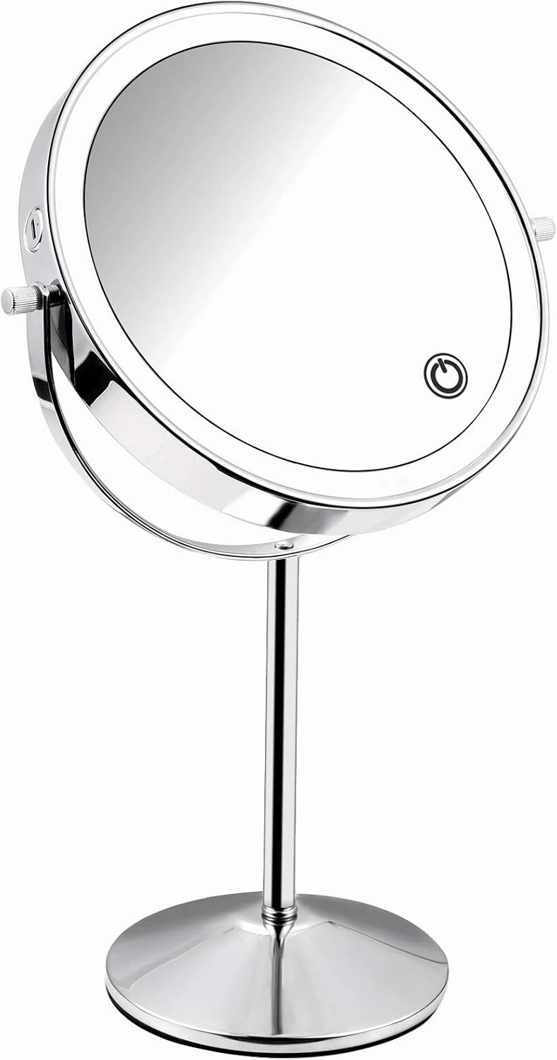 Makeup Mirror Double-Sided 1X 7X Magnified Vanity Mirror with LED Light USB Rechargeable Touch Screen 3 Colors Brightness Adjustable 360° Rotation for Dressing Table, Bathroom, Bedroom