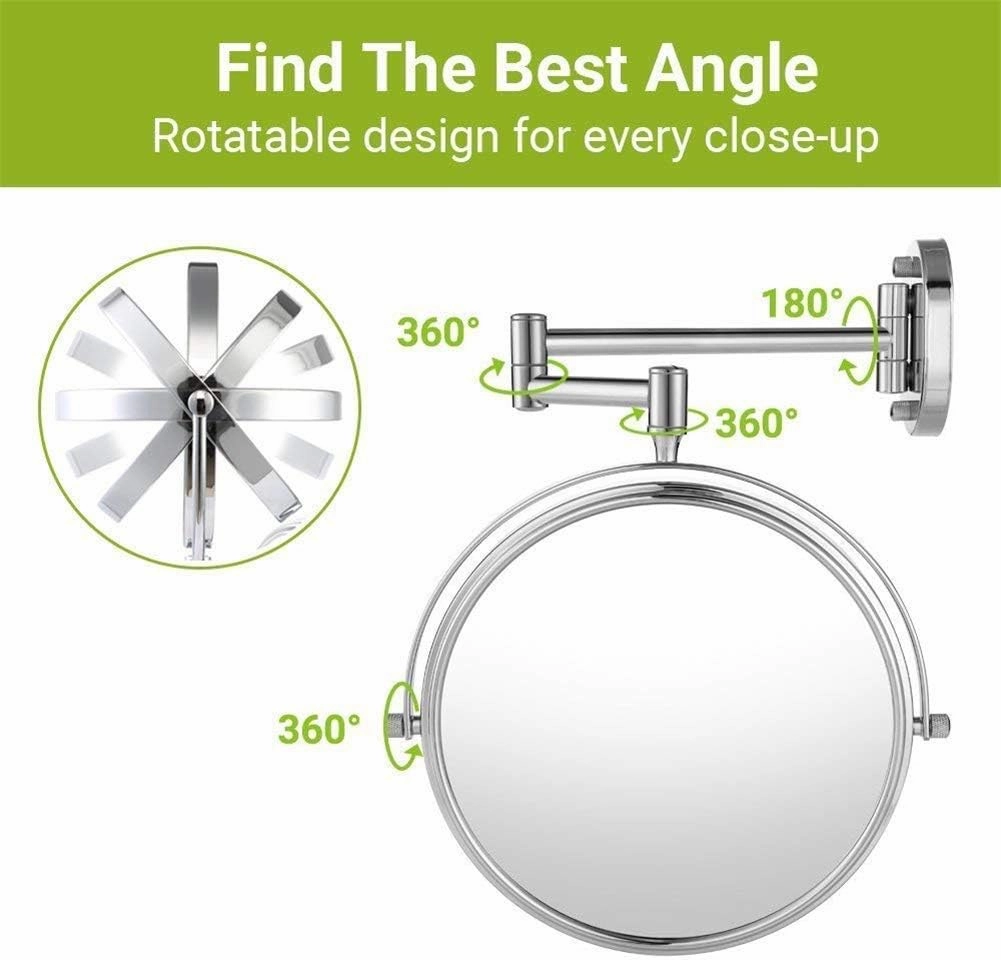 Makeup Mirror Double Sided 3X Magnification Extendable Bathroom Mirror Swivel Folding Round Shape Cosmeticty Mirror