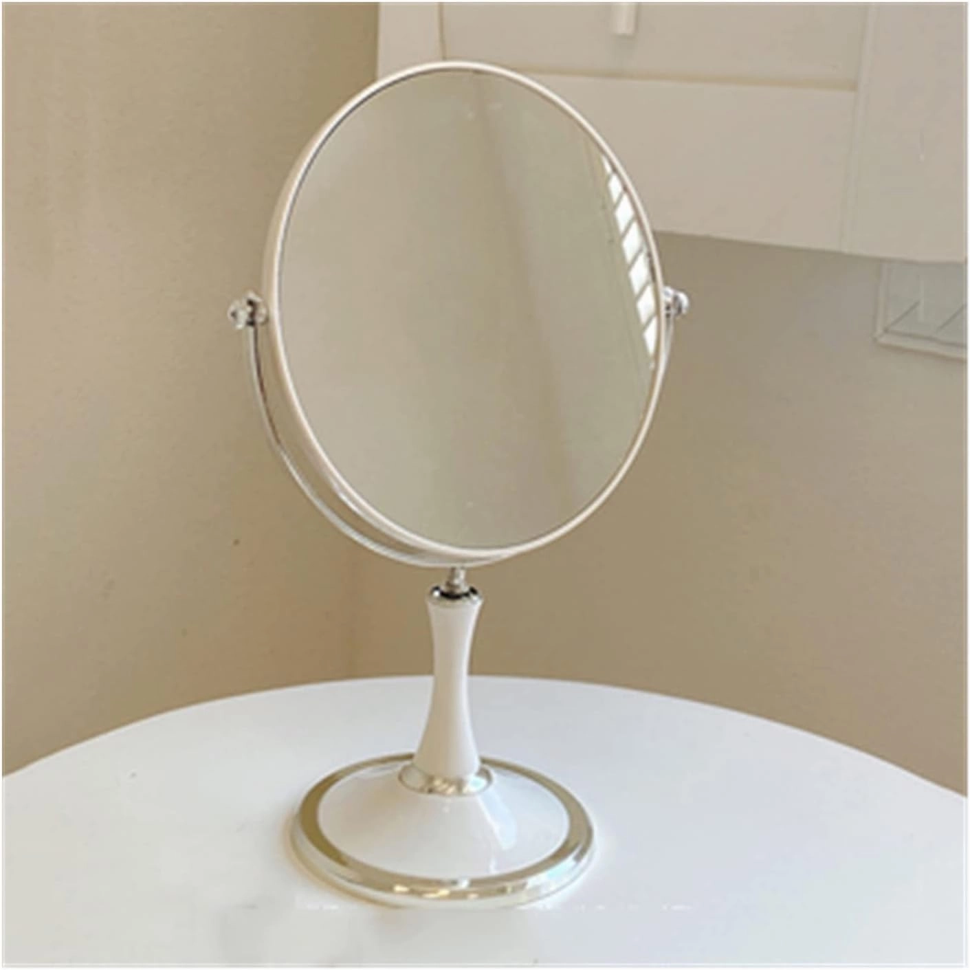 Makeup Mirror Dressing Mirror Desktop Desktop Simple Student Dormitory Dressing Table Double-Sided Dressing Mirror Female Oval Mirror Beauty Mirror(Medium)