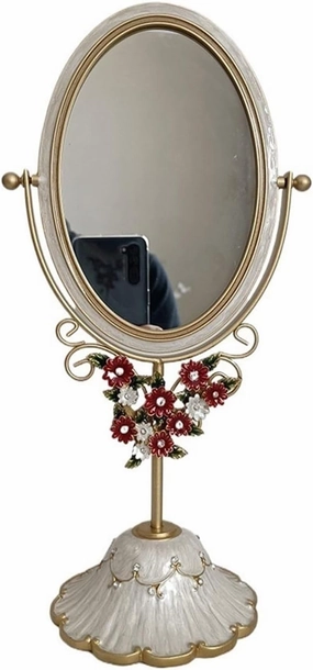 Makeup Mirror Enamel Double-Sided Desktop Vanity Mirror Home Bedroom Retro Vanity Mirror Nordic Iron Oval Vanity Mirror Beauty Mirror