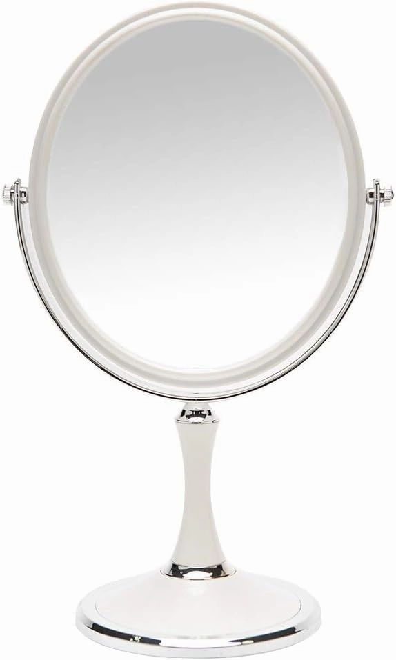 Makeup Mirror, one Side is Normal and The Other Side is 3X Enlarged, 360° Rotation, Elegant White, Simple and Convenient Makeup Mirrors are Suitable for Home Travel (Ellipse)