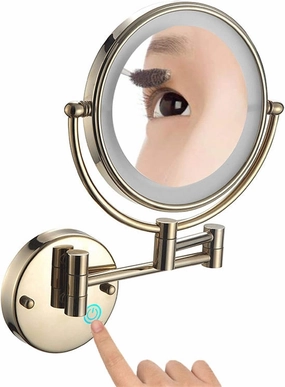 Makeup Mirror Wall Mounted Vanity Mirror Extendable 360 Rotation Bathroom Shaving Mirror Cosmetic Vanity Mirror 8 Inch(Gold,5X Magnification)