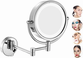 Makeup Mirror Wall Mounted Vanity Mirror Magnification 360 Rotating Cosmetic Mirror Extendable Round for Hotel Bathroom(5X)