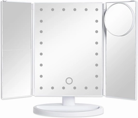 Makeup Mirror Wall Mounted with LED Lights, Double Sided with 10X Magnification, 8 Inch Vanity Mirror, 360 Degrees Rotating, Cosmetic Mirror for Bedro