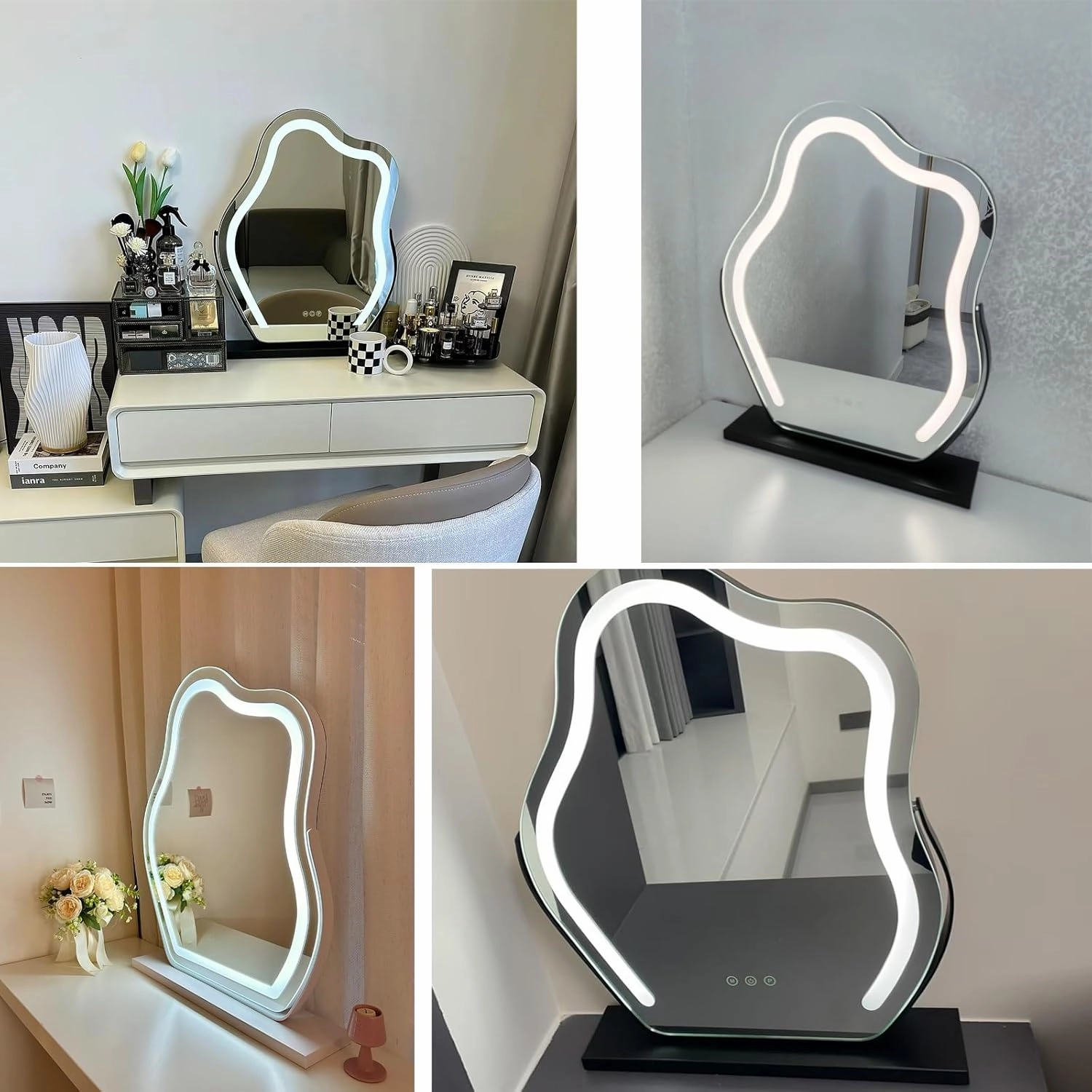 Makeup Mirror with Light，Makeup Mirror Cloud Shape with Dimmable LED Lights, 3 Lighting Modes Smart Touch Control 360° Rotation Dressing Table Mirror, Tabletop and Desk Mirror(White,30x43cm)