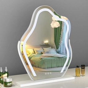 Makeup Mirror with Light，Makeup Mirror Cloud Shape with Dimmable LED Lights, 3 Lighting Modes Smart Touch Control 360° Rotation Dressing Table Mirror, Tabletop and Desk Mirror(White,30x43cm)