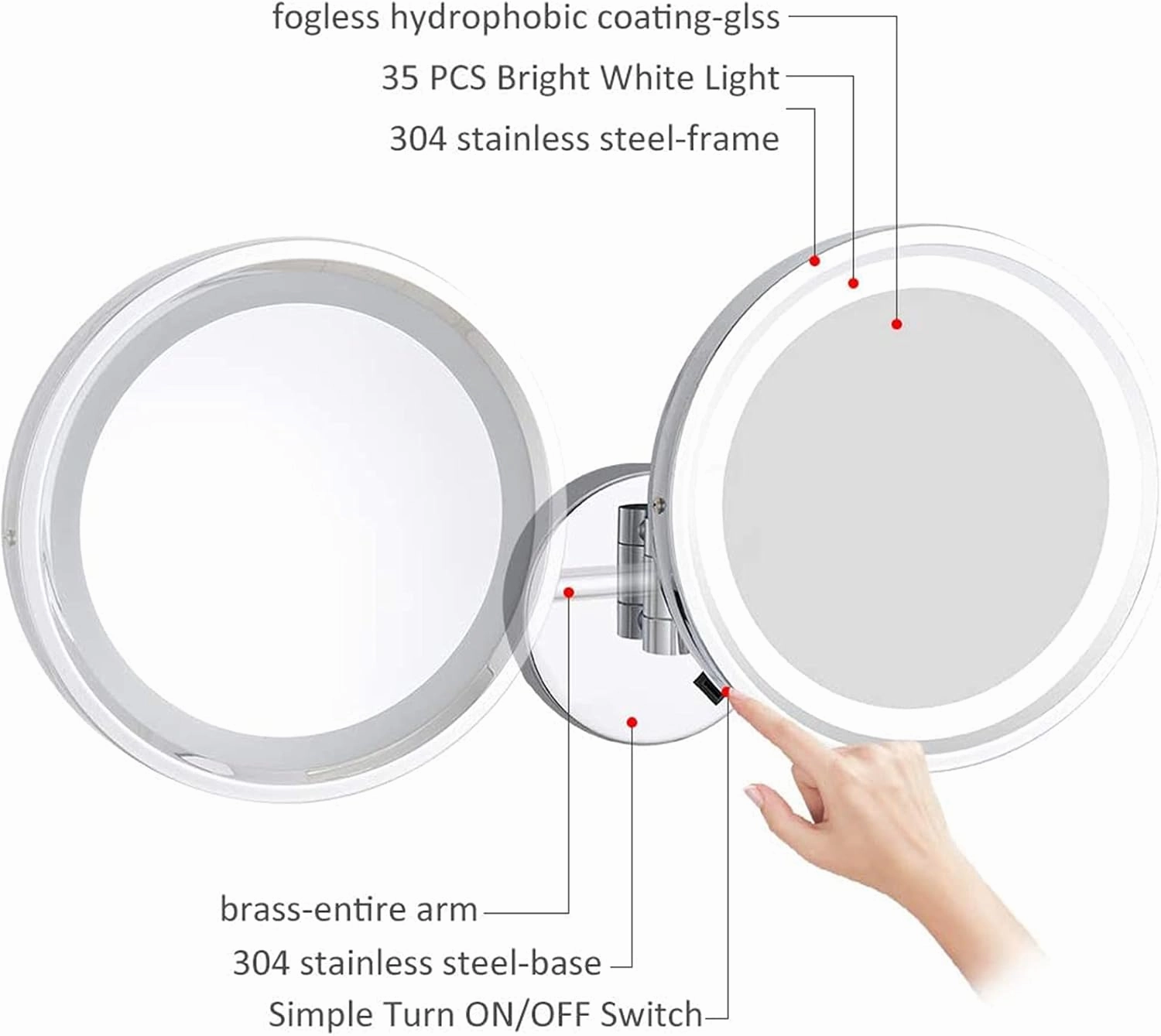 Makeup Mirror with Lights and 10X Magnification, LED Wall Mounted Bathroom Vanity Mirror, Swivel Extendable Shaving Mirror,Brass,USB(Silver,USB)