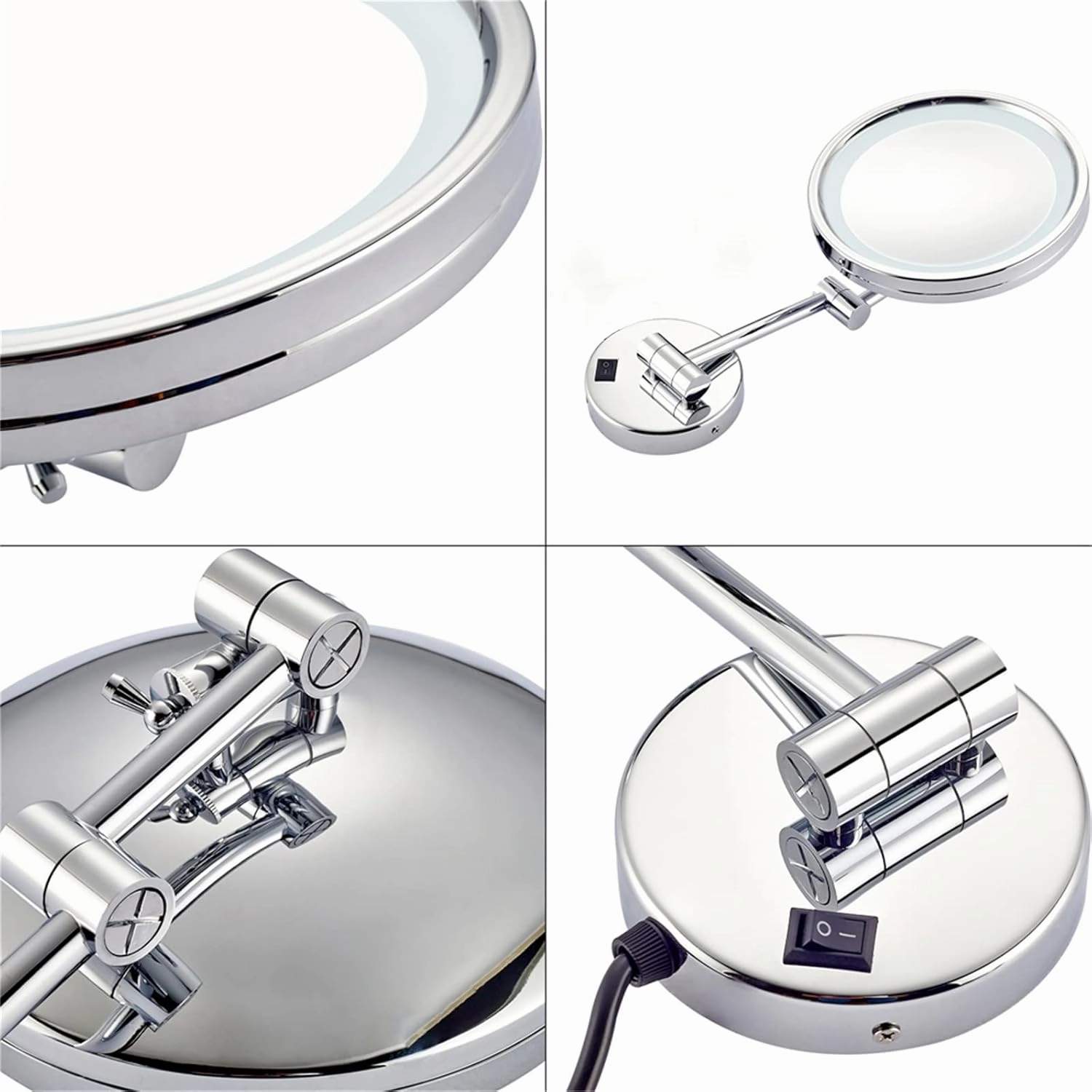 Makeup Mirror with Lights and 10X Magnification, LED Wall Mounted Bathroom Vanity Mirror, Swivel Extendable Shaving Mirror,Brass,USB(Silver,USB)